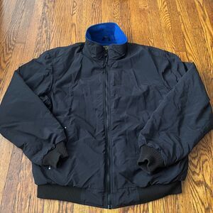 Vintage Eddie Bauer Windfoil Jacket Mens XL Tall Black Blue Fleece Lined USA